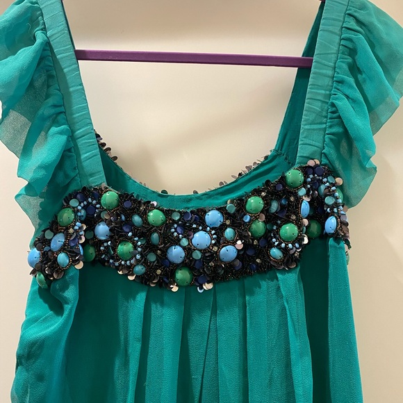 Evening dress , Green color with all around bits  large size - Picture 3 of 6
